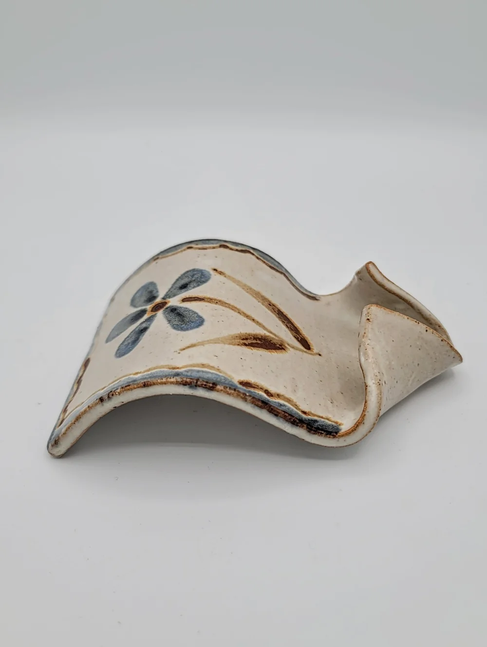 Handmade Studio Pottery Spoon Rest Splash Guard Rustic Farmhouse Blue Cottage